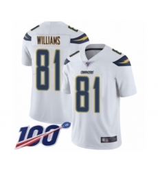 Men's Los Angeles Chargers #81 Mike Williams White Vapor Untouchable Limited Player 100th Season Football Jersey