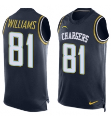 Men's Nike Los Angeles Chargers #81 Mike Williams Limited Navy Blue Player Name & Number Tank Top NFL Jersey