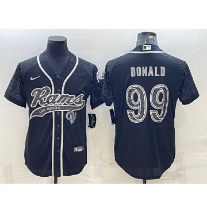 Men's Los Angeles Rams #99 Aaron Donald Black Reflective With Patch Cool Base Stitched Baseball Jersey