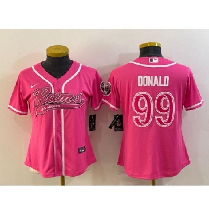 Women's Los Angeles Rams #99 Aaron Donald Pink With Patch Cool Base Stitched Baseball Jersey