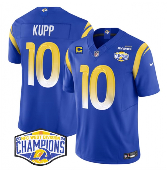 Men's Los Angeles Rams #10 Cooper Kupp Blue 2024 NFC West Champions With 4-Star C F.U.S.E. Vapor Untouchable Stitched Football Jersey