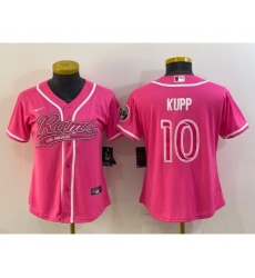 Women's Los Angeles Rams #10 Cooper Kupp Pink With Patch Cool Base Stitched Baseball Jersey