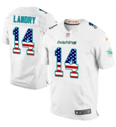 Men's Nike Miami Dolphins #14 Jarvis Landry Elite White Road USA Flag Fashion NFL Jersey