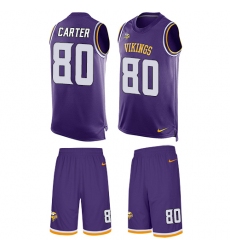 Men's Nike Minnesota Vikings #80 Cris Carter Limited Purple Tank Top Suit NFL Jersey
