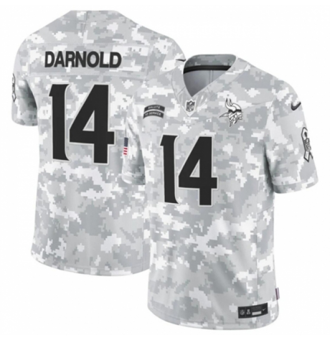 Youth Minnesota Vikings #14 Sam Darnold 2024 F U S E Arctic Camo Salute To Service Limited Stitched Football Jersey