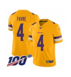 Youth Minnesota Vikings #4 Brett Favre Limited Gold Inverted Legend 100th Season Football Jersey