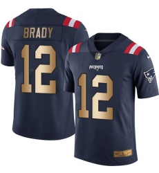 Men's Nike New England Patriots #12 Tom Brady Limited Navy/Gold Rush NFL Jersey