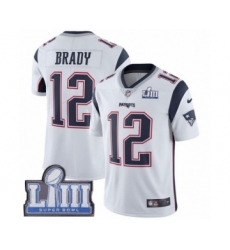 Men's Nike New England Patriots #12 Tom Brady White Vapor Untouchable Limited Player Super Bowl LIII Bound NFL Jersey