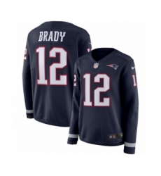 Women's Nike New England Patriots #12 Tom Brady Limited Navy Blue Therma Long Sleeve NFL Jersey