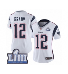 Women's Nike New England Patriots #12 Tom Brady White Vapor Untouchable Limited Player Super Bowl LIII Bound NFL Jersey
