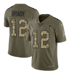 Youth Nike New England Patriots #12 Tom Brady Limited Olive/Camo 2017 Salute to Service NFL Jersey