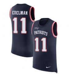 Men's Nike New England Patriots #11 Julian Edelman Limited Navy Blue Rush Player Name & Number Tank Top NFL Jersey