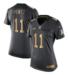 Women's Nike Philadelphia Eagles #11 Carson Wentz Limited Black/Gold Salute to Service NFL Jersey