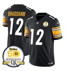 Men's Pittsburgh Steelers #12 Terry Bradshaw Black 2024 F U S E 50th Anniversary Of Super Bowl IX Alternate Vapor Untouchable Limited Stitched Jersey