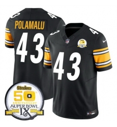 Men's Pittsburgh Steelers #43 Troy Polamalu Black 2024 F U S E 50th Anniversary Of Super Bowl IX Alternate Vapor Untouchable Limited Stitched Jersey