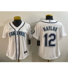 Women's Seattle Mariners #12 Josh Naylor White Cool Base Stitched Baseball Jersey(Run Small)