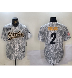 Men's Pittsburgh Steelers #2 Justin Fields 2024 Arctic Camo Salute To Service Stitched Baseball Jersey