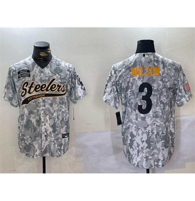 Men's Pittsburgh Steelers #3 Russell Wilson 2024 Arctic Camo Salute To Service Stitched Baseball Jersey