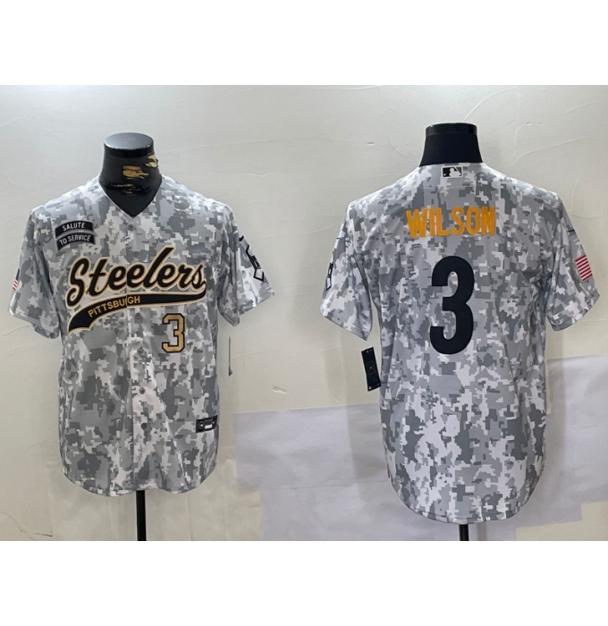 Men's Pittsburgh Steelers #3 Russell Wilson 2024 Arctic Camo Salute To Service Stitched Baseball Jerseys