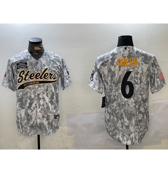 Men's Pittsburgh Steelers #6 Patrick Queen Arctic Camo 2024 Salute to Service Stitched Baseball Jersey