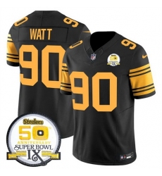 Men's Pittsburgh Steelers #90 T J Watt Black 2024 F U S E 50th Anniversary Of Super Bowl IX Color Rush Limited Stitched Jersey