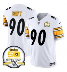 Men's Pittsburgh Steelers #90 T J Watt White 2024 F U S E 50th Anniversary Of Super Bowl IX Alternate Vapor Untouchable Limited Stitched Jersey