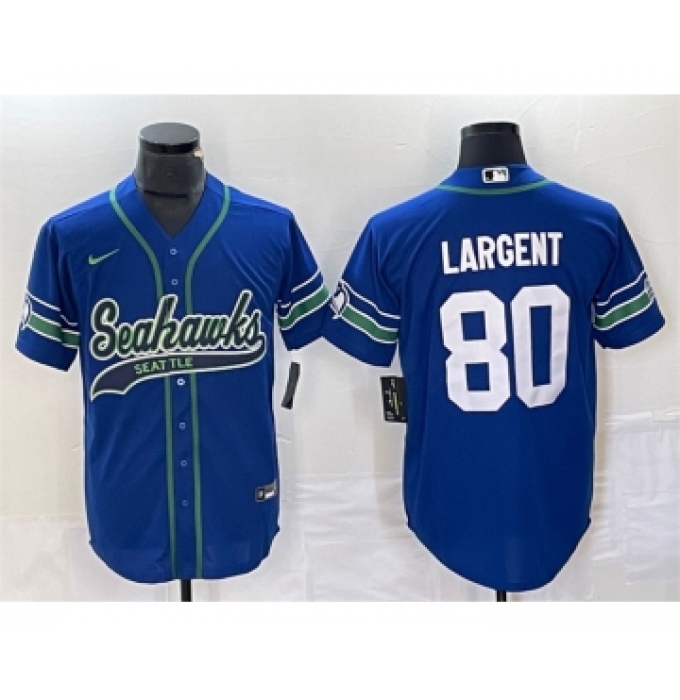 Men's Seattle Seahawks #80 Steve Largent Royal Throwback Cool Base Stitched Baseball Jersey