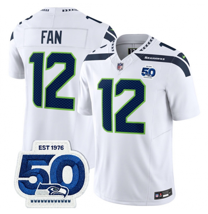 Men's Seattle Seahawks #12 Fan White 2025 F.U.S.E. 50th Anniversary Vapor Limited Football Stitched Jersey