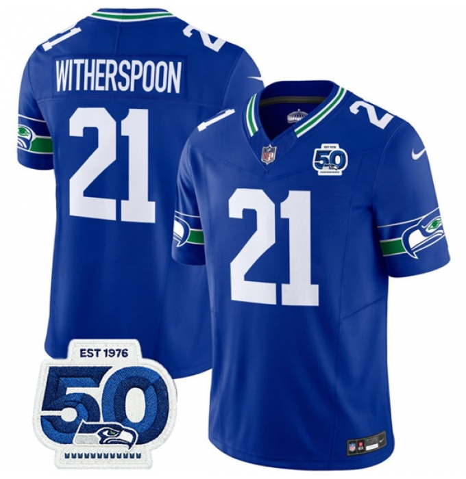 Men's Seattle Seahawks #21 Devon Witherspoon Royal 2025 F.U.S.E 50th Anniversary Throwback Vapor Limited Football Stitched Jersey