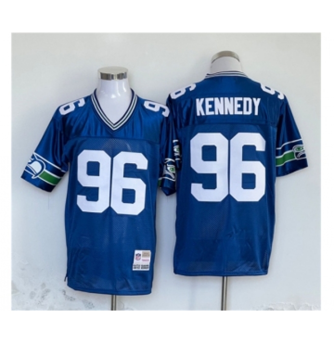 Men's Seattle Seahawks #96 Cortez Kennedy Blue Throwback Football Stitched Jersey