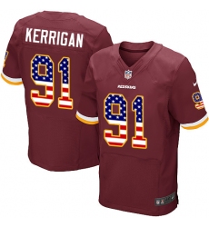 Men's Nike Washington Redskins #91 Ryan Kerrigan Elite Burgundy Red Home USA Flag Fashion NFL Jersey