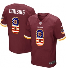 Men's Nike Washington Redskins #8 Kirk Cousins Elite Burgundy Red Home USA Flag Fashion NFL Jersey