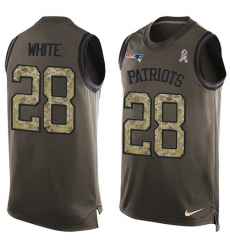 Men's Nike New England Patriots #28 James White Limited Green Salute to Service Tank Top NFL Jersey