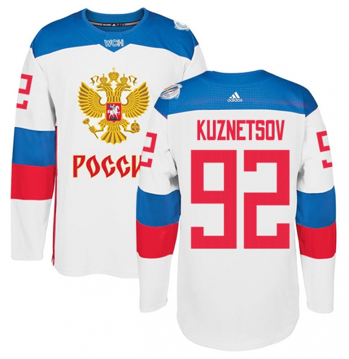 Men's Adidas Team Russia #92 Evgeny Kuznetsov Authentic White Home 2016 World Cup of Hockey Jersey