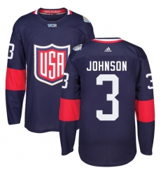 Youth Adidas Team USA #3 Jack Johnson Authentic Navy Blue Away 2016 World Cup Ice Hockey Jersey