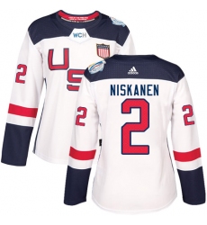 Women's Adidas Team USA #2 Matt Niskanen Authentic White Home 2016 World Cup Hockey Jersey