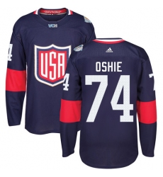 Youth Adidas Team USA #74 T. J. Oshie Premier Navy Blue Away 2016 World Cup Ice Hockey Jersey