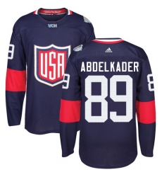 Youth Adidas Team USA #89 Justin Abdelkader Authentic Navy Blue Away 2016 World Cup Ice Hockey Jersey