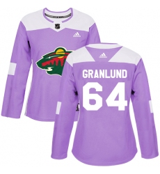 Women's Adidas Minnesota Wild #64 Mikael Granlund Authentic Purple Fights Cancer Practice NHL Jersey