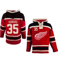 Men's Old Time Hockey Detroit Red Wings #35 Jimmy Howard Premier Red Sawyer Hooded Sweatshirt NHL Jersey