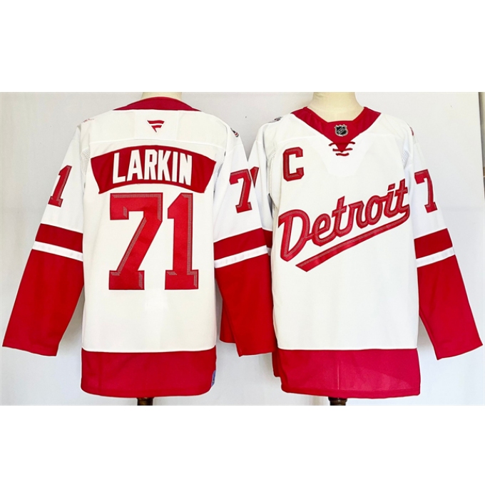 Men's Detroit Red Wings #71 Dylan Larkin White Red 2024-25 With C Stitched Jersey