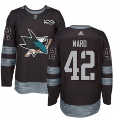 Men's Adidas San Jose Sharks #42 Joel Ward Premier Black 1917-2017 100th Anniversary NHL Jersey