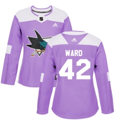 Women's Adidas San Jose Sharks #42 Joel Ward Authentic Purple Fights Cancer Practice NHL Jersey