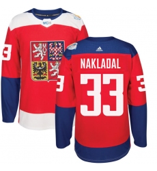 Men's Adidas Team Czech Republic #33 Jakub Nakladal Authentic Red Away 2016 World Cup of Hockey Jersey