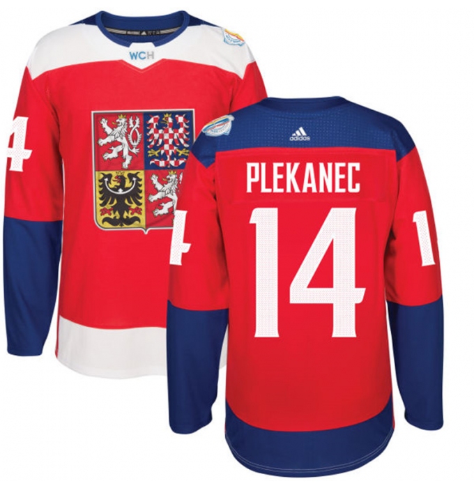 Men's Adidas Team Czech Republic #14 Tomas Plekanec Premier Red Away 2016 World Cup of Hockey Jersey