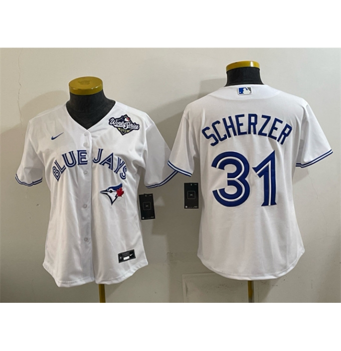 Youth Toronto Blue Jays #31 Max Scherzer White 2025 World Series Cool Base Stitched Baseball Jersey