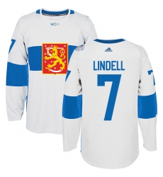Men's Adidas Team Finland #7 Esa Lindell Authentic White Home 2016 World Cup of Hockey Jersey
