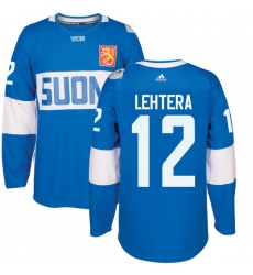 Men's Adidas Team Finland #12 Jori Lehtera Premier Blue Away 2016 World Cup of Hockey Jersey