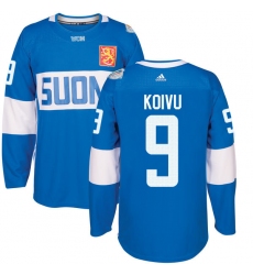 Men's Adidas Team Finland #9 Mikko Koivu Premier Blue Away 2016 World Cup of Hockey Jersey