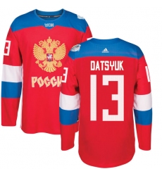 Men's Adidas Team Russia #13 Pavel Datsyuk Premier Red Away 2016 World Cup of Hockey Jersey